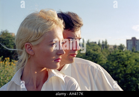 businesswoman and businessman looking out to the future, successful business team Stock Photo