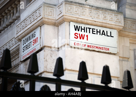 Street signs, Downing Street, Whitehall, City of Westminster, Greater London, England, United Kingdom Stock Photo