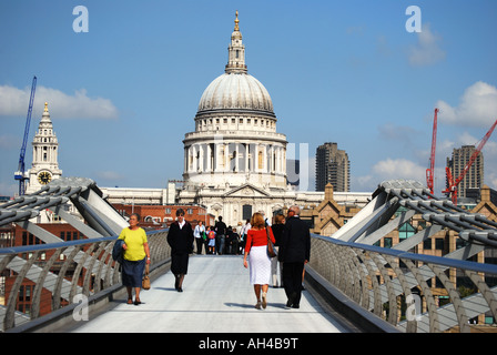 London Millennium Footbridge showing St.Paul's Cathedral, City of London, London, England, United Kingdom Stock Photo