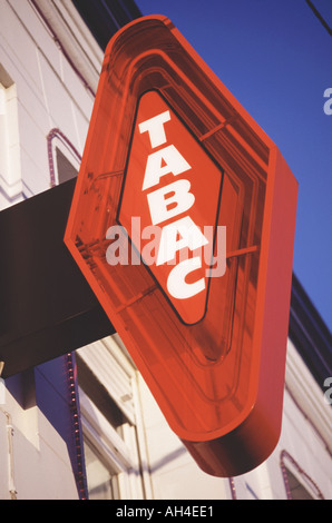 Tabac tobacco vending point neon street sign photographed in northern France Stock Photo