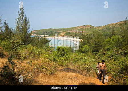 Hiking from Om Beach towards Moon and Paradise beaches south of Gokarna in Karnataka India Stock Photo