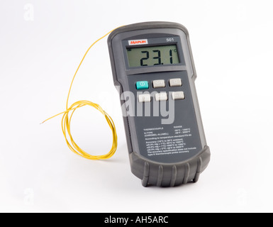 digital thermometer using a thermocouple junction sensor Stock Photo