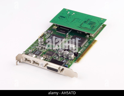 A video graphics card for a PC based computer showing various electronic components Stock Photo