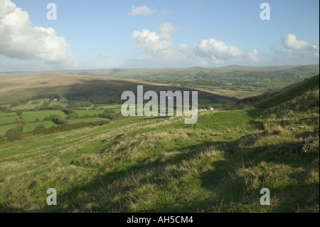 A view across western Dartmoor National Park from the summit of Brent Tor near Tavistock Devon Great Britain Stock Photo