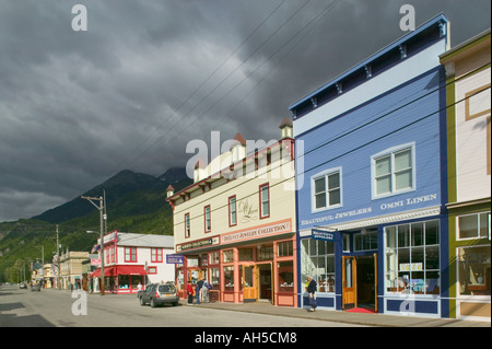 Shops on Broadway St the main street in Skagway Alaska USA Stock Photo