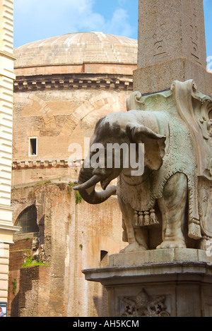 Rome Italy Santa Maria Sopra Minerva Pulcino della Minerva Elephant supporting Obelisk Stock Photo