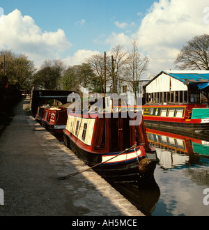 Cheshire Stockport Marple Locks narrowboats on the Macclesfield Canal Stock Photo