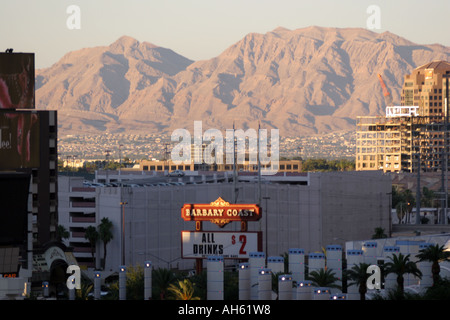 Barbary Coast Sign just off the famous Las Vegas Strip, with the Las Vegas Hills in the background Stock Photo