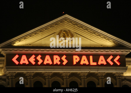 Caesars Palace sign in Las Vegas at Night Time Stock Photo