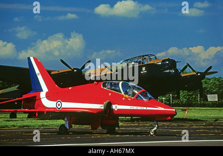 Red Arrow Hawk and Lancaster Bomber, Biggin Hill Air Fair, Kent, UK Stock Photo