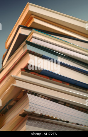 Stack of hard cover books. Stock Photo