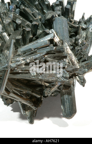 Mineral Stibnite, prismatic crystals, Kapnik, Romania Stock Photo