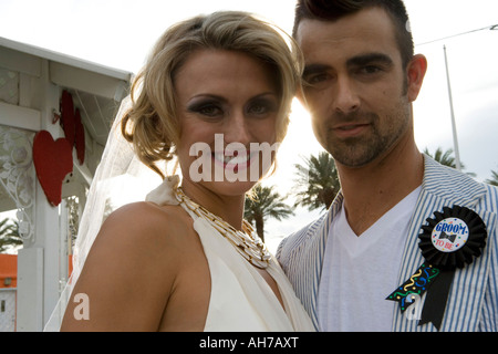Portrait of a bride and groom smiling Stock Photo