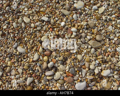 Pebbles and shingle on Mediterranen beach in Balearic Island of Ibiza Spain Stock Photo