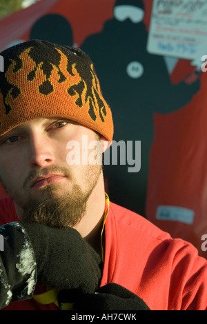 Portrait of a young man wearing a knit hat Stock Photo
