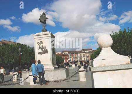 Alcala de Henares Spain Statue of Miguel Cervantes in Plaza de Cervantes Stock Photo