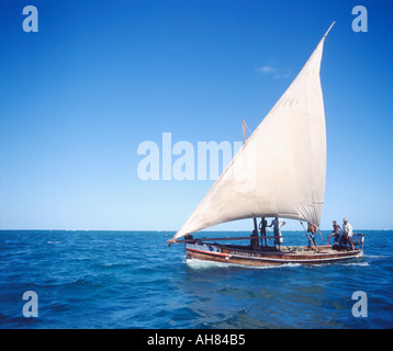 Kenya Dhow under sail off Mombasa Coast Stock Photo