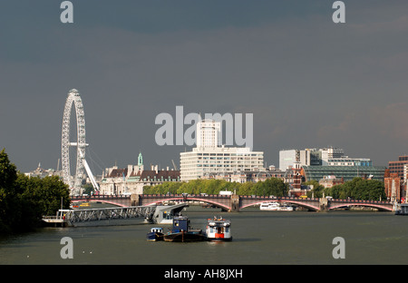 View downstream of River Thames from Vauxhall Bridge, London, England, UK