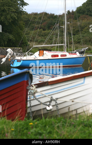 small boats moored on Lough Corrib, County Galway, Ireland Stock Photo