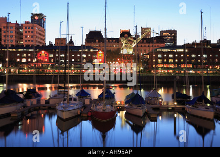 yachts in puerto madero harbor, at dusk. Buenos Aires, Argentina Stock Photo