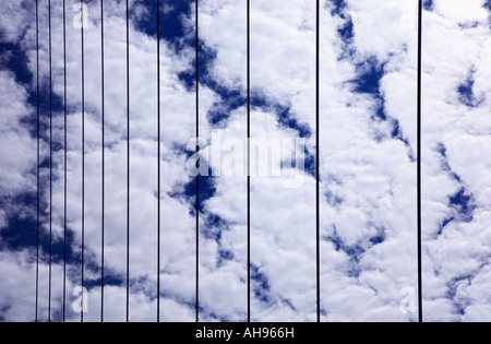 Santiago Calatrava´s “bridge of the woman” metallic wires against clouds. Buenos Aires, Argentina Stock Photo