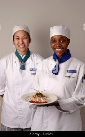 Two students at a chef school Johnson and Wales USA Stock Photo