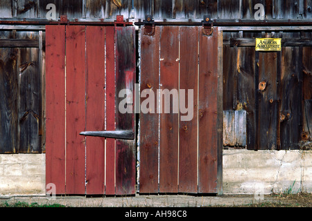 New England closed sliding barn door Stock Photo