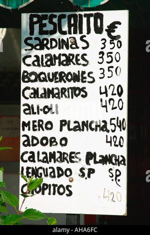 Spain Restaurant menu Stock Photo