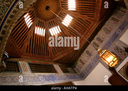 Morocco Marrakesh Dar Si Said Museum of Moroccan Arts carved cedar ceiling Stock Photo