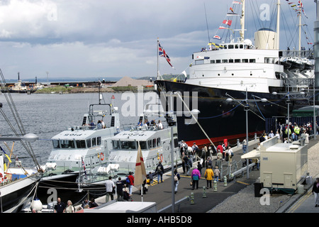 HMS Royal Yacht Britannia and two Navy patrol boats at the Edinburgh International Festival of the Sea Stock Photo