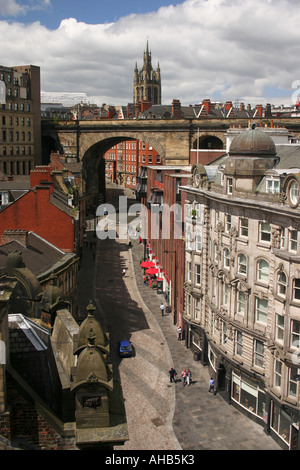 view from the Tyne Bridge of Side leading through into Dean Street Newcastle Upon Tyne United Kingdom Stock Photo