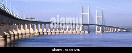 Second Severn Crossing M4 motorway bridge over River Severn major UK infrastructure project landscape from English shoreline Welsh coast distant Stock Photo