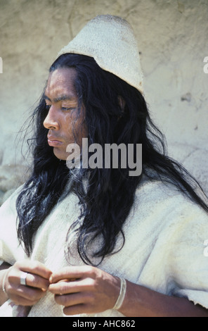 Portrait of a native Arhuaco indian man in the village of San Sebastian in the Sierra Nevada de Santa Marta mountains Colombia Stock Photo