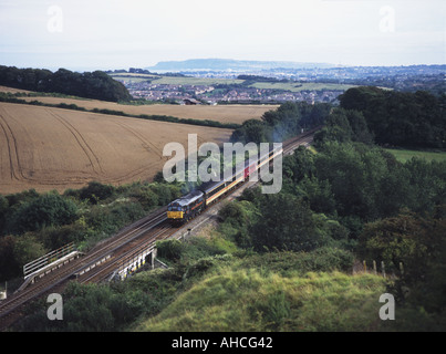 A pair of class 31 diesel locomotives owned by Fragonset Railways working a Wessex service climbing Upwey Bank. 14th August 2004. Stock Photo