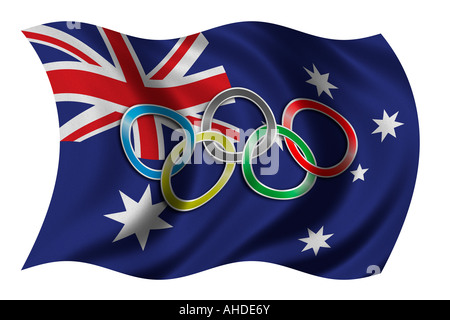 Flag of Australia with olympic symbol Stock Photo