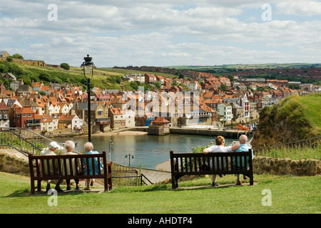 whitby overlooking harbour holidaymakers