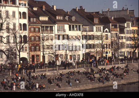 BASEL Fasnacht crowds on Oberer Rheinweg in Kleinbasel Stock Photo