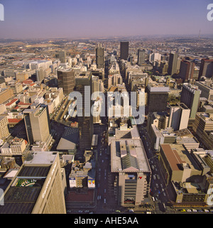 Aerial wide angle shot looking down over the city of Johannesburg in South Africa Stock Photo