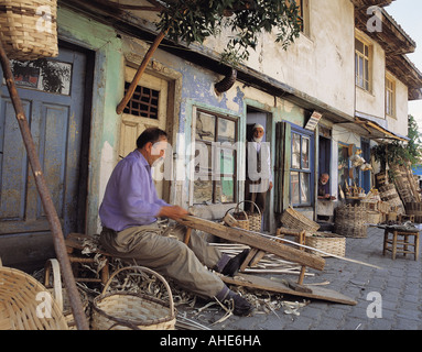 Traditional basket makers and their shops in Iskilip town, Corum Turkey. Stock Photo
