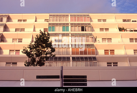 Newly redeveloped Brunswick Centre (built 1972; architect Patrick Hodgkinson) at sunset, Marchmont Street, Bloomsbury, London Stock Photo