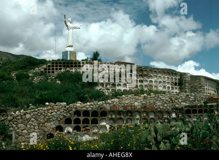 Cemetery at Yungay town in the peruvian Andes centre of destruction from 1970 earthquake and avalanche Stock Photo