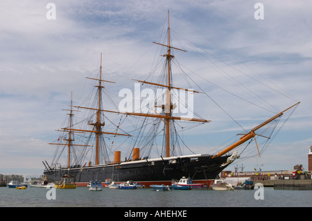 HMS Warrior (1861) at Portsmouth, Hampshire, England; first Royal Navy armour-plated warship Stock Photo