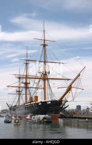 HMS Warrior at Portsmouth Hampshire England; first Royal Navy armour-plated warship Stock Photo