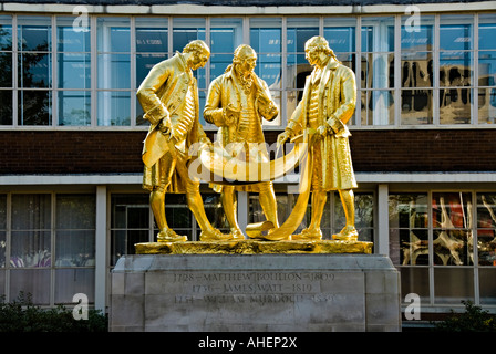 Golden statues of Boulton Watt and Murdoch Broad St Birmingham Stock Photo