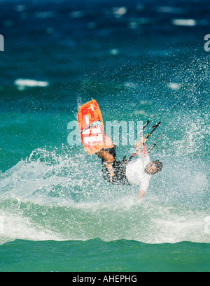 Kitesurfer Crashes Into The Waves In The Mediterranean Sea Stock Photo 