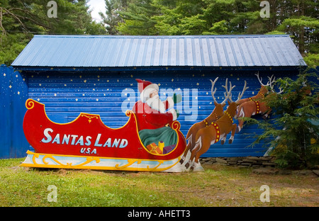 Santa on a sleigh with reindeer cut out at Santa Land USA in Putney Vermont Stock Photo