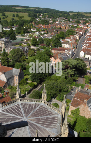 Wells Somerset Englands as seen from the cathedral tower city view from Cathedral tower over the Chapter House Stock Photo