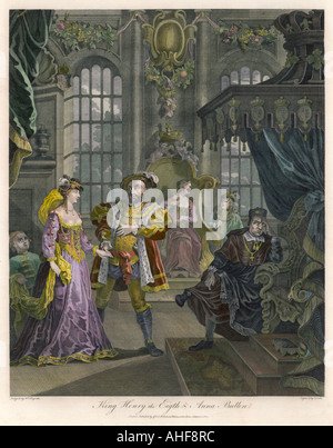 King Henry VIII and Anne Boleyn by William Hogarth. Engraved by T. Cook ...