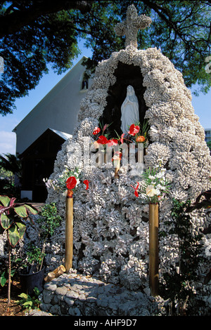 Roman Catholic Religious Shrine Made Of Coral At St Michael's Church In Kailua Kona Hawaii Stock Photo