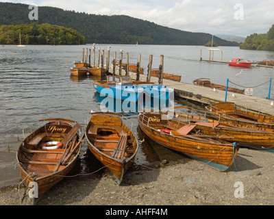 Rowing boats moored up on Lake Windermere, Bowness-on-Windermere. Stock Photo